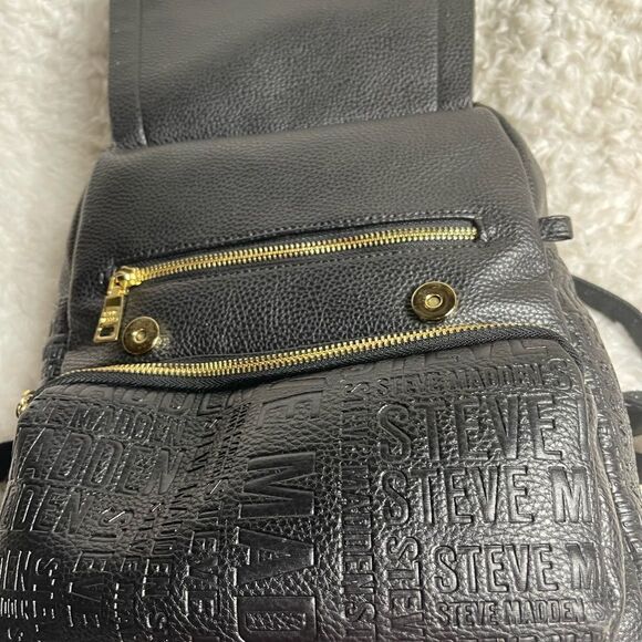 Steve Madden Black synthetic embossed small backpack gold tone hardwares. - Picture 14 of 16